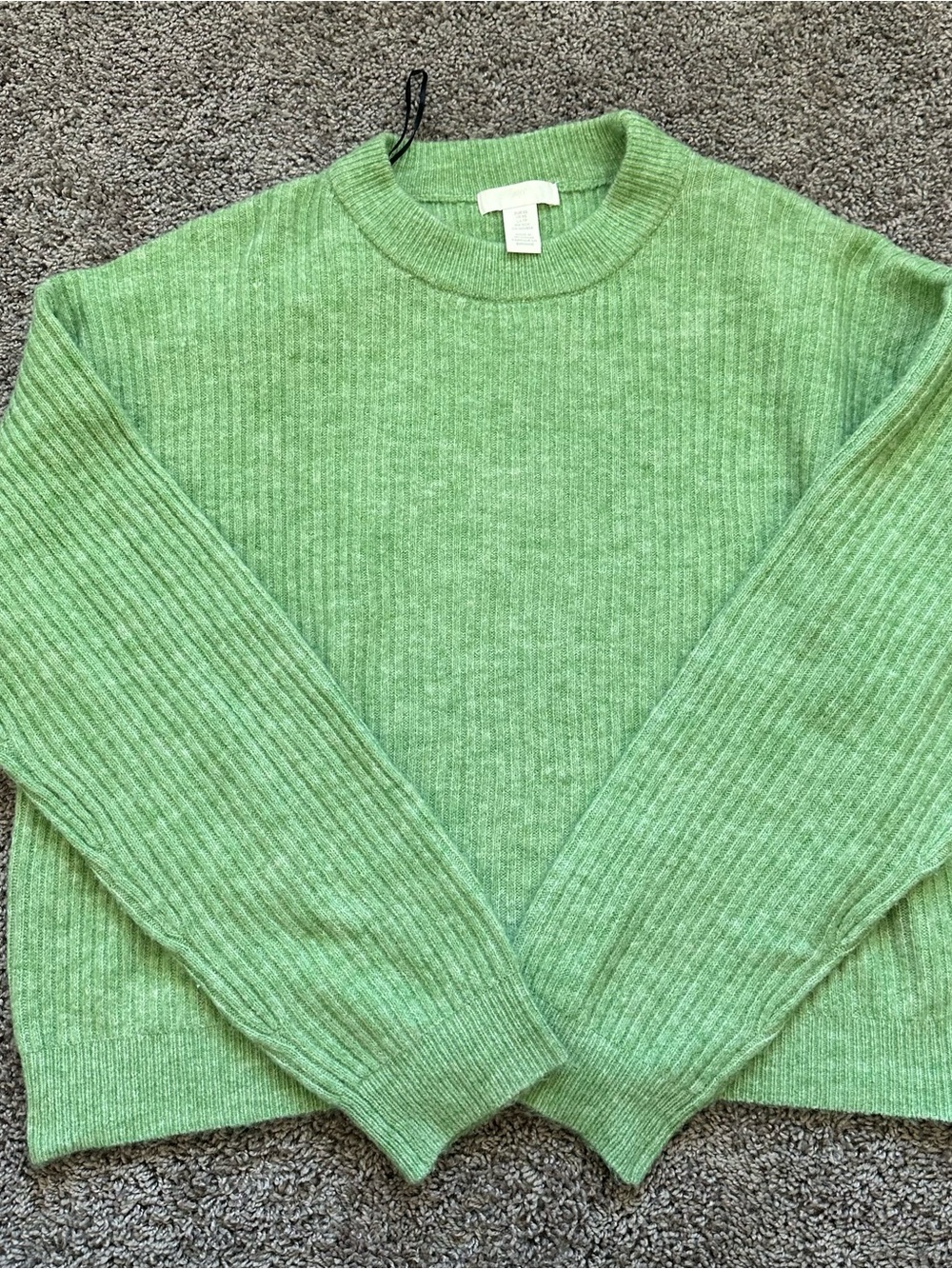 H&M Light Green Ribbed Crewneck Sweater